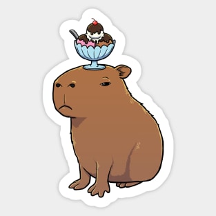 Capybara with Ice Cream on its head Sticker